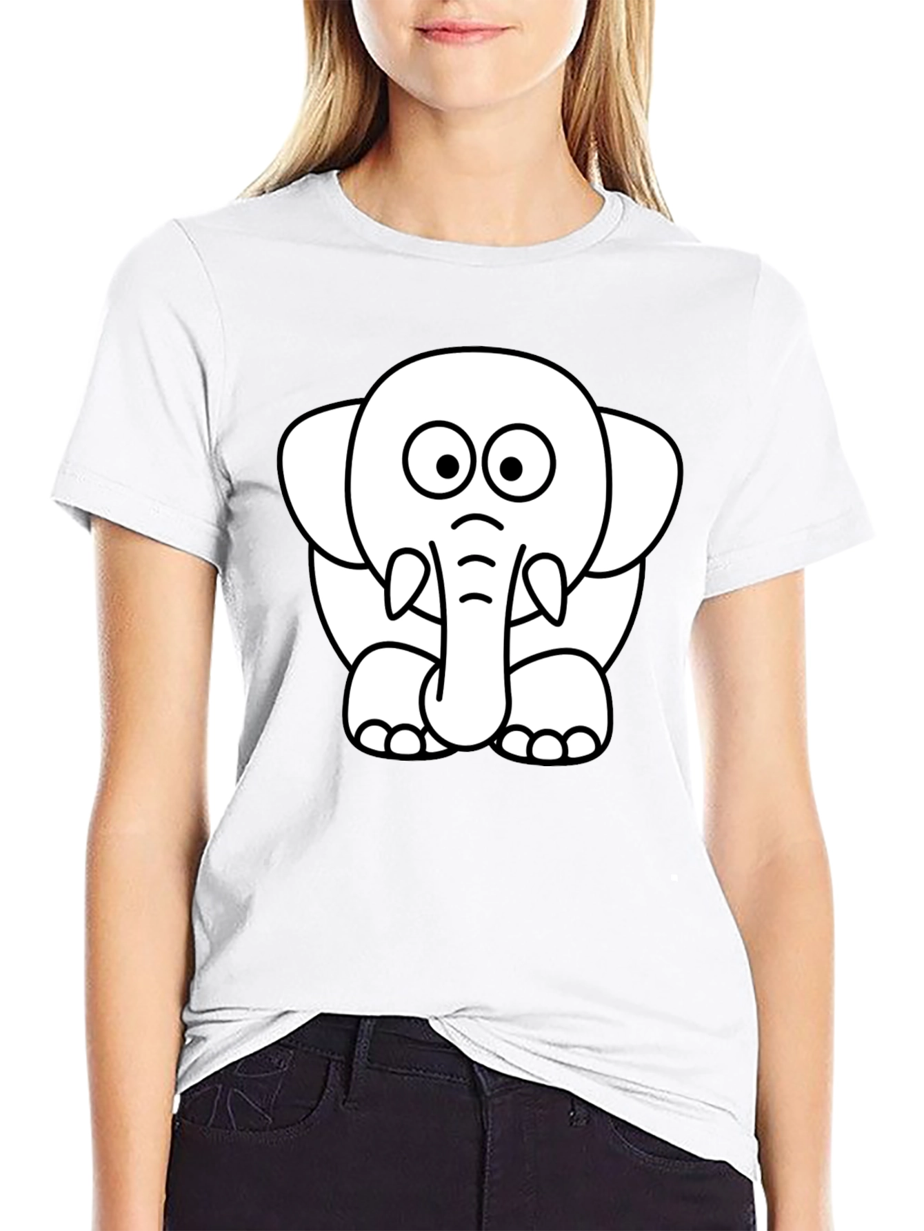 Cute Elephant Graphic Tee - Black Cotton T-Shirt