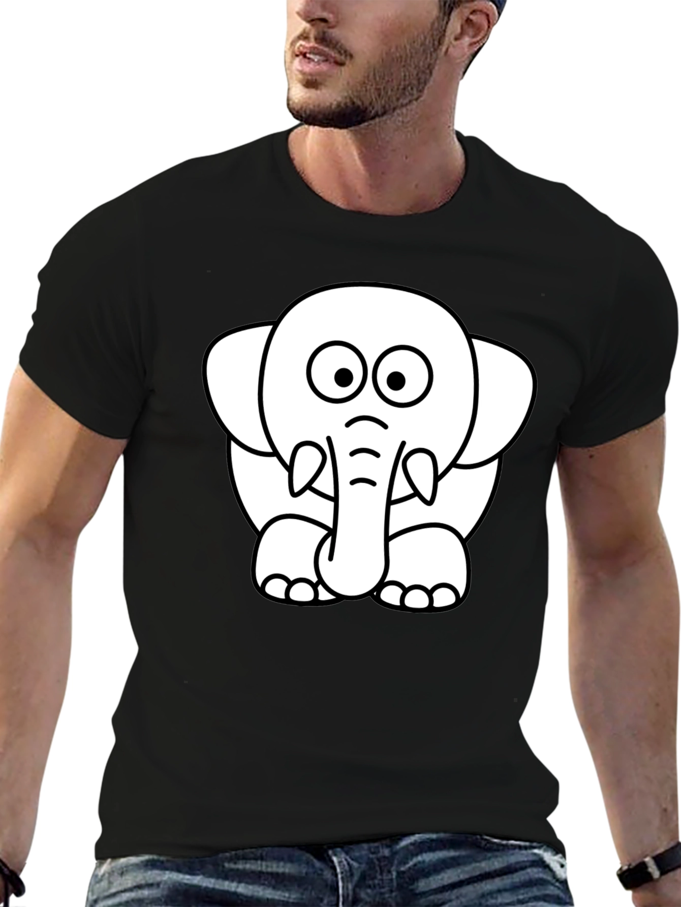 Cute Elephant Graphic Tee - Black Cotton T-Shirt