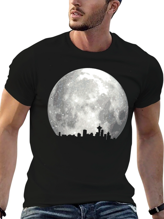 Seattle Skyline Moon T-Shirt - Black Graphic Tee