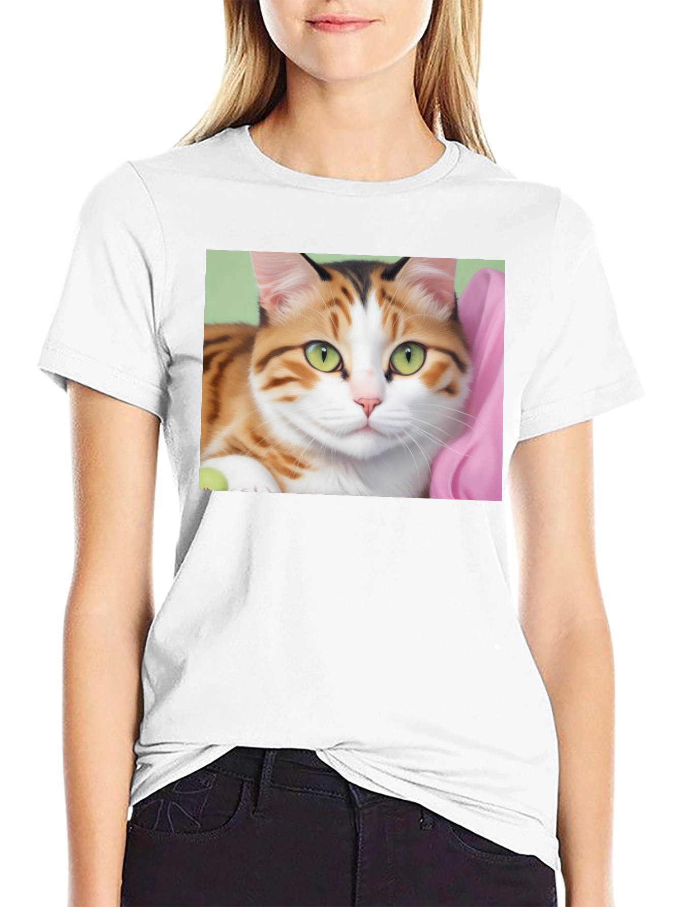 Cat Portrait Graphic Black T-Shirt