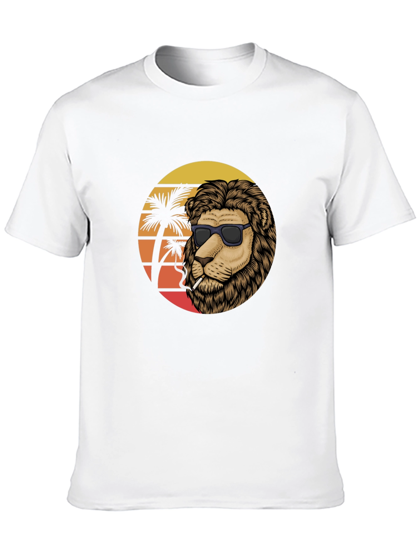 Cool Lion Graphic Tee - Smoking Under Palm Trees