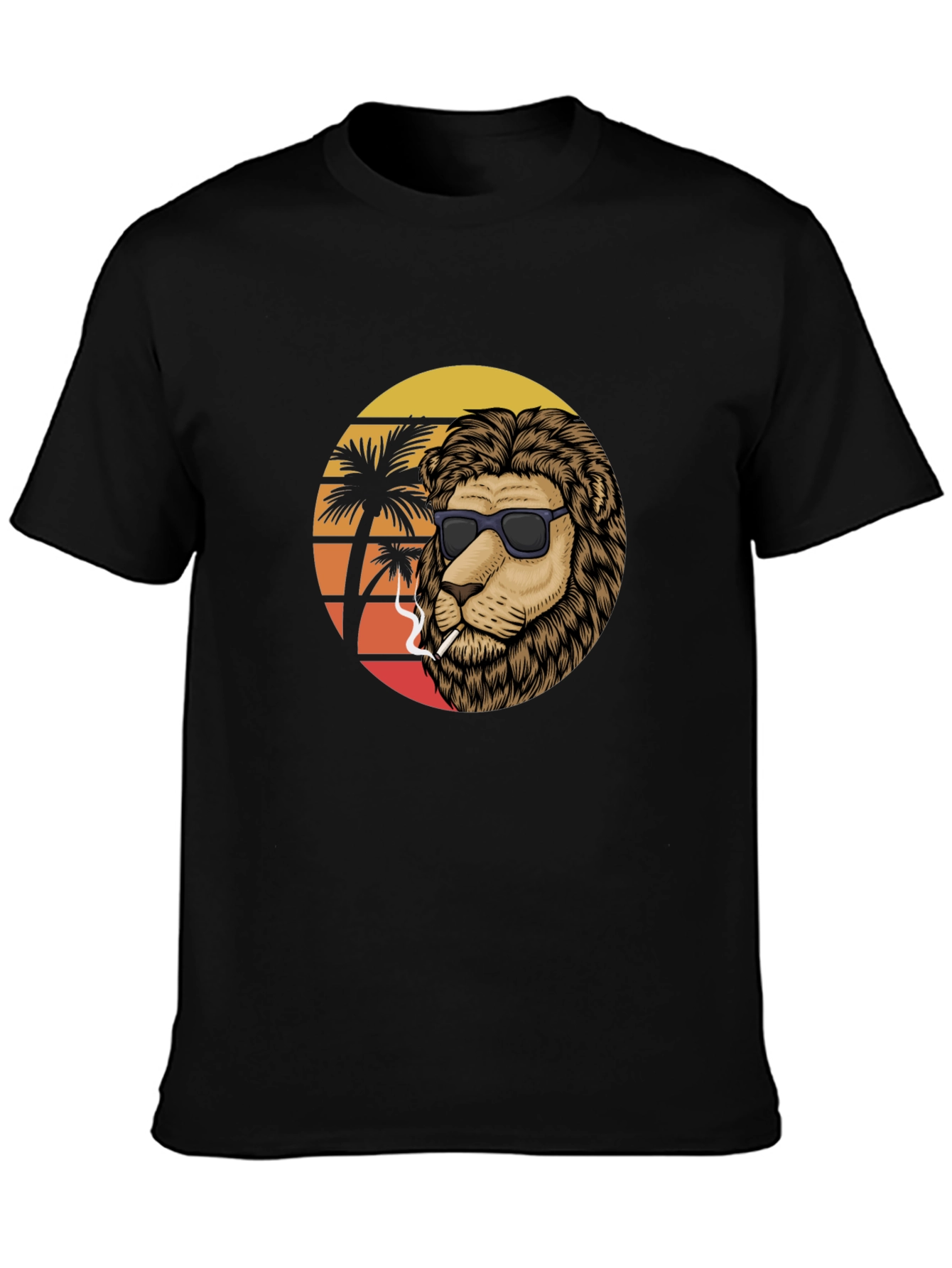 Cool Lion Graphic Tee - Smoking Under Palm Trees