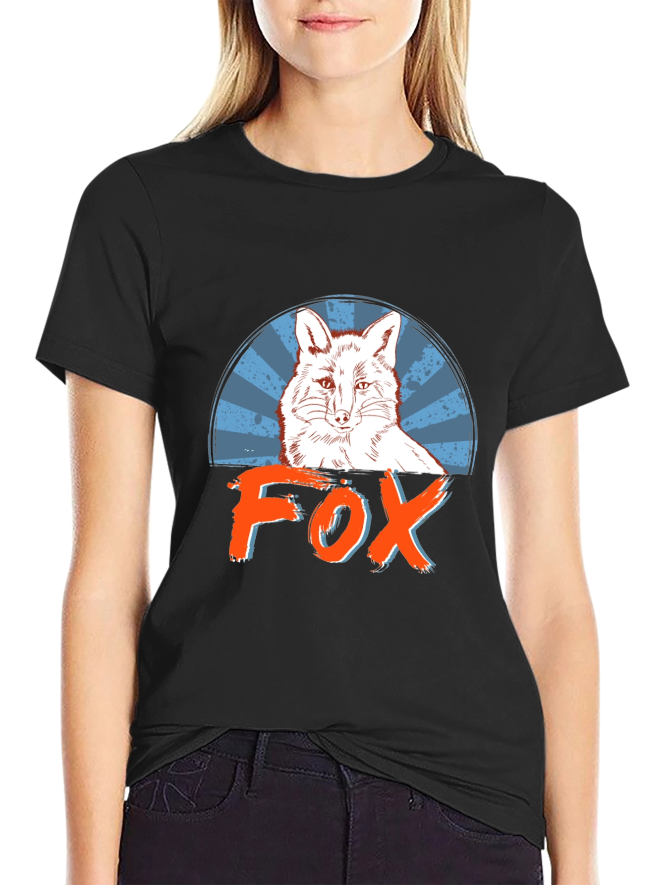Stylish Mens Black Fox Graphic T-Shirt