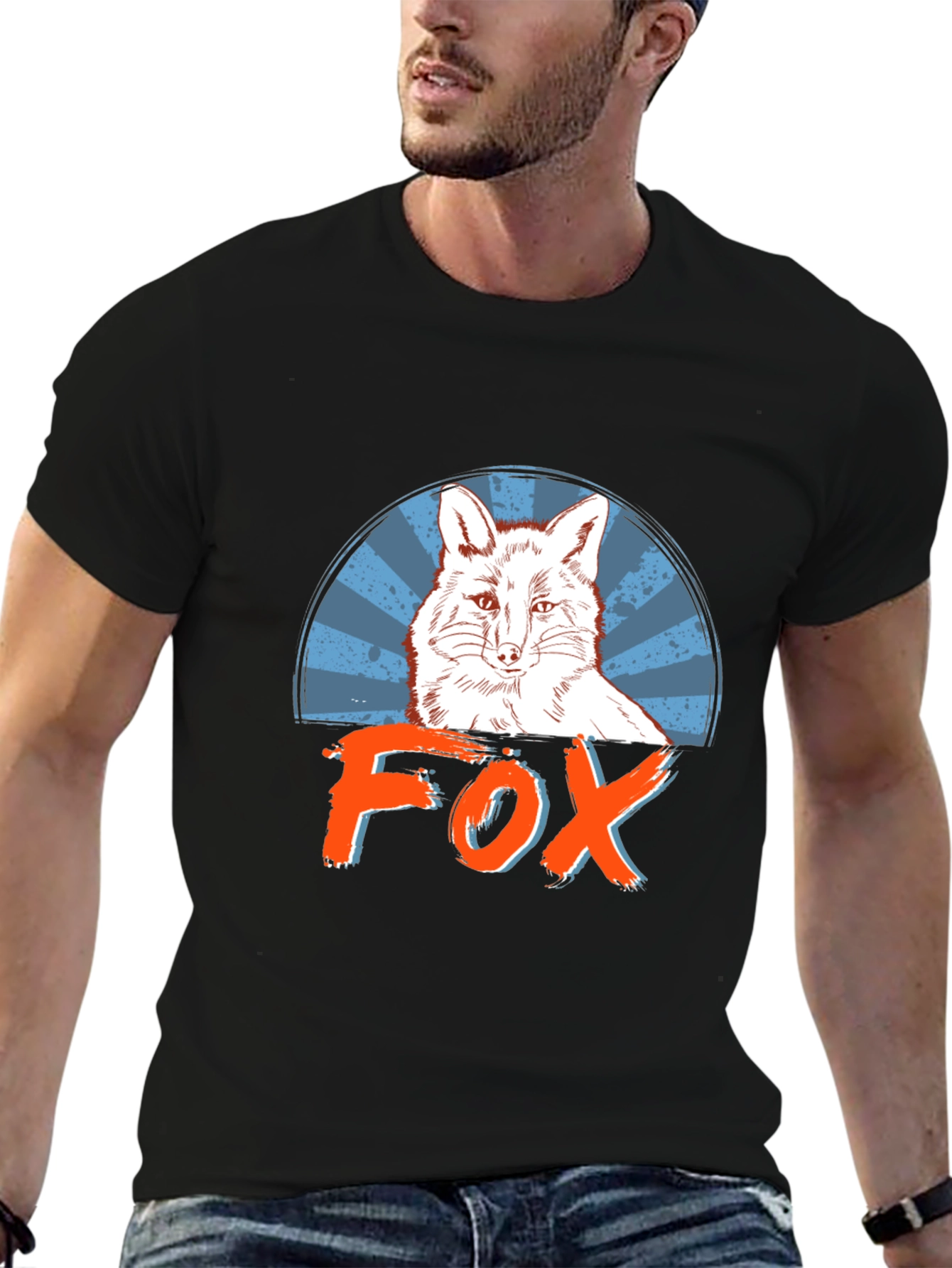 Stylish Mens Black Fox Graphic T-Shirt