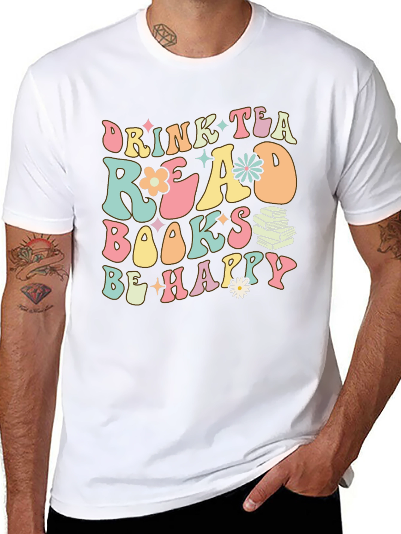 Drink Tea Read Books Be Happy Graphic Tee