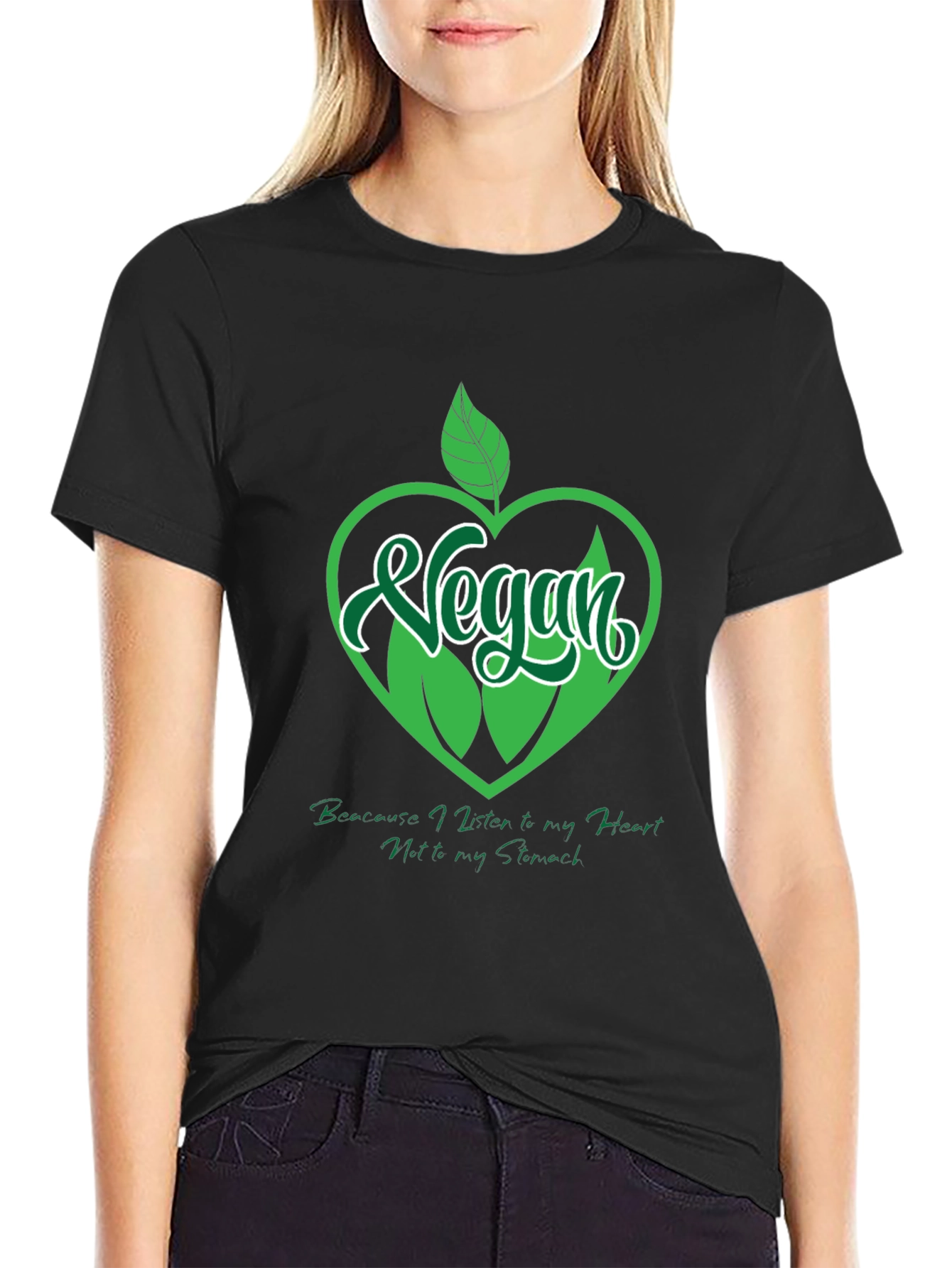 Vegan Heart Graphic T-Shirt - Black