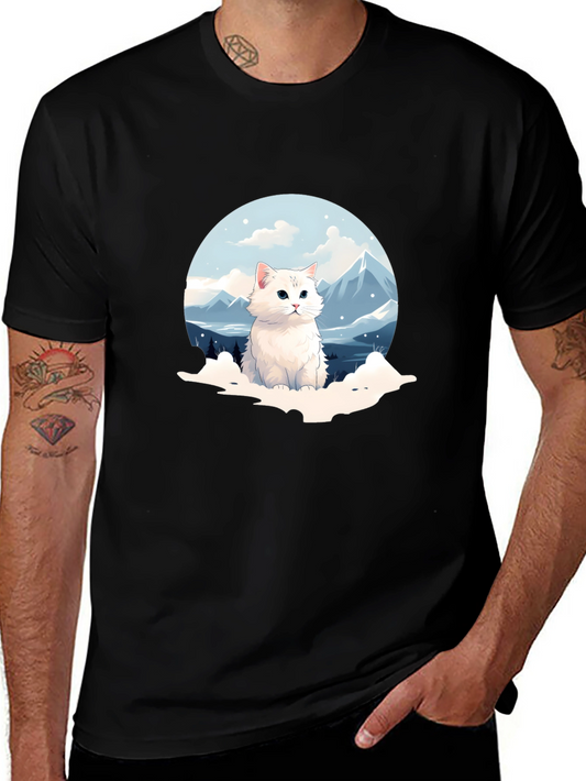 Cute Cat Mountain Scene Graphic Tee