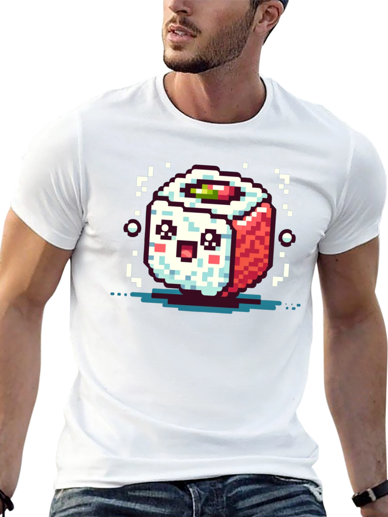 Pixel Art Sushi Roll Black T-Shirt