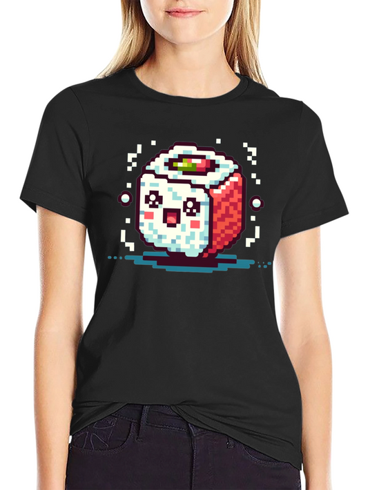 Pixel Art Sushi Roll Black T-Shirt
