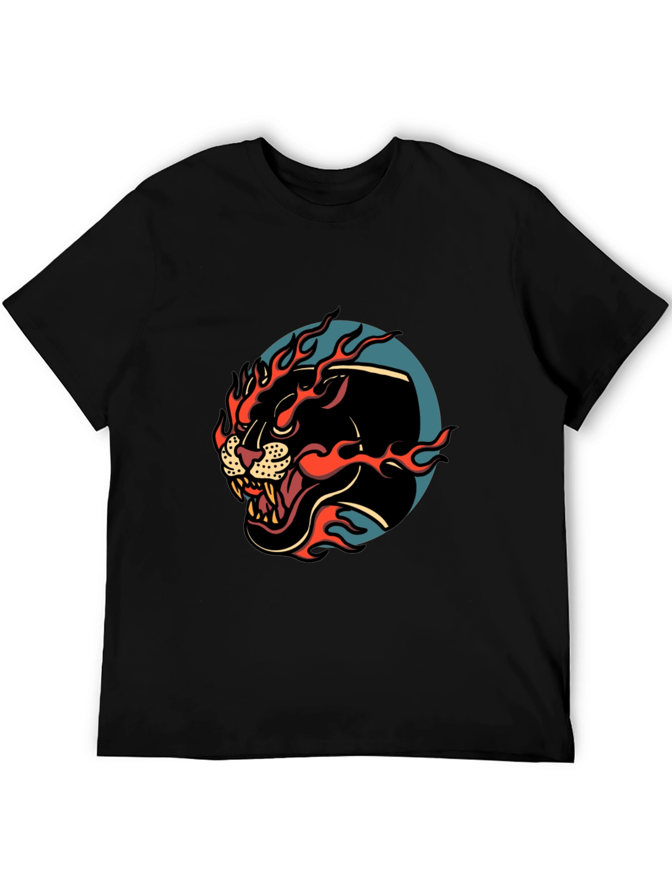 Mens Black Graphic Tee - Fiery Panther Design