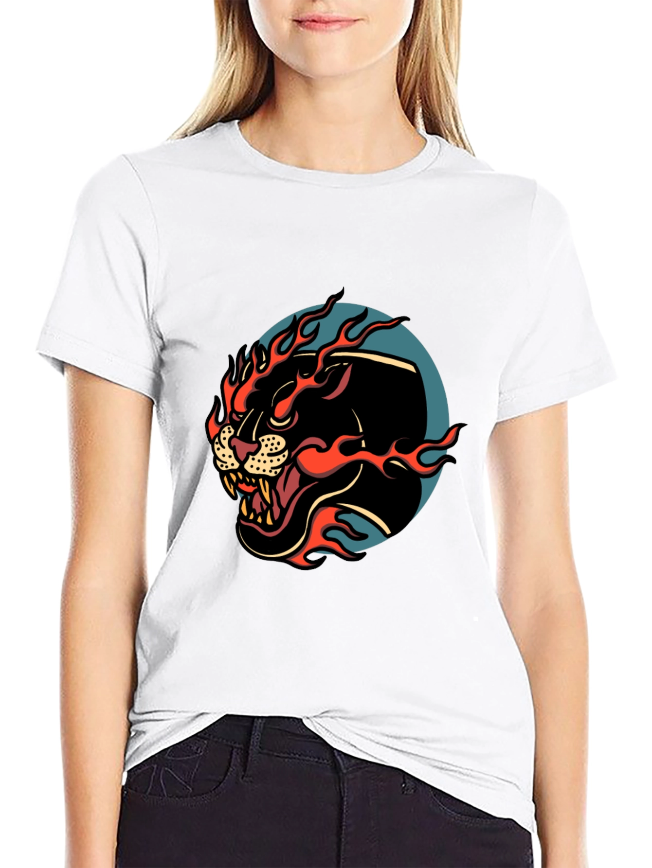 Mens Black Graphic Tee - Fiery Panther Design