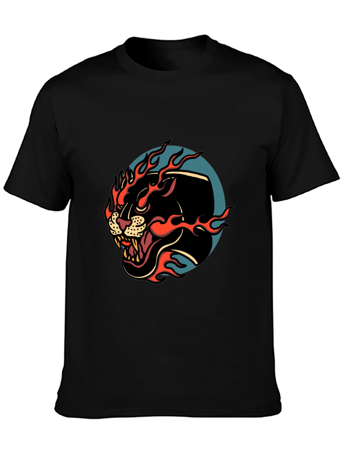 Mens Black Graphic Tee - Fiery Panther Design