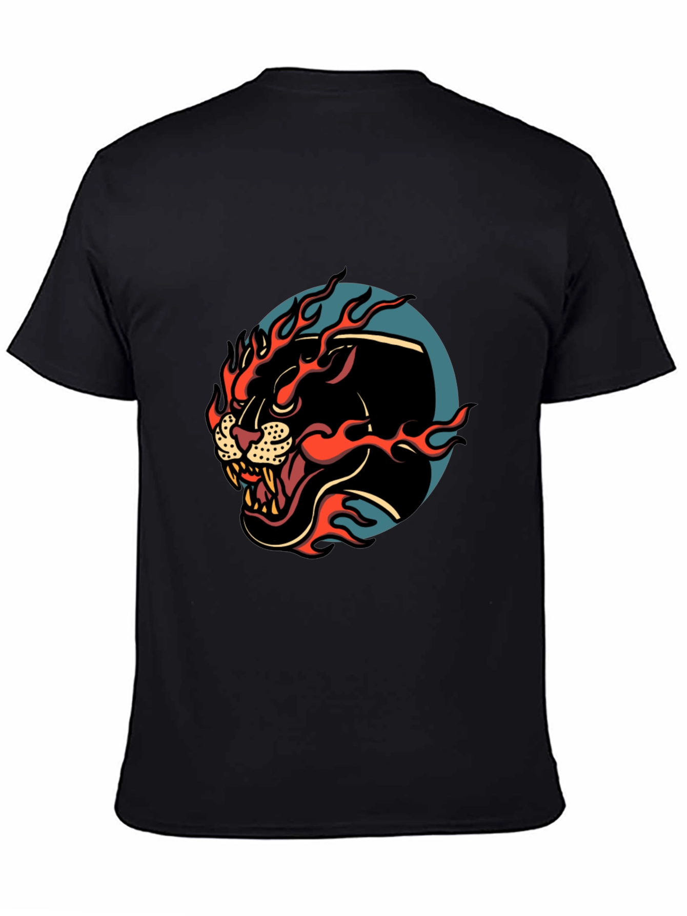 Mens Black Graphic Tee - Fiery Panther Design