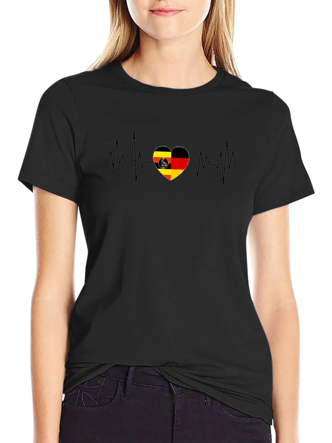 German Heartbeat T-Shirt - Black Casual Tee