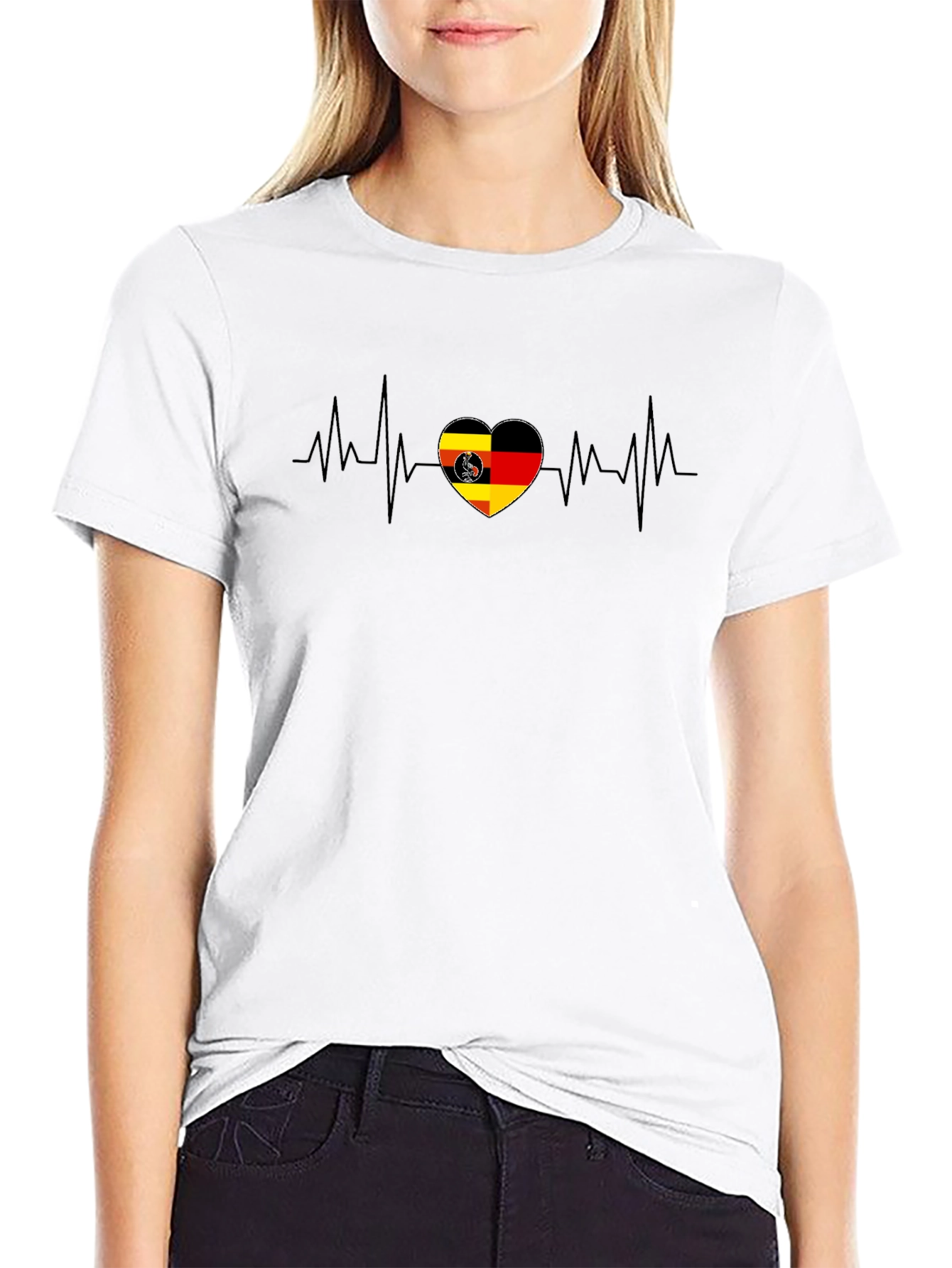 German Heartbeat T-Shirt - Black Casual Tee