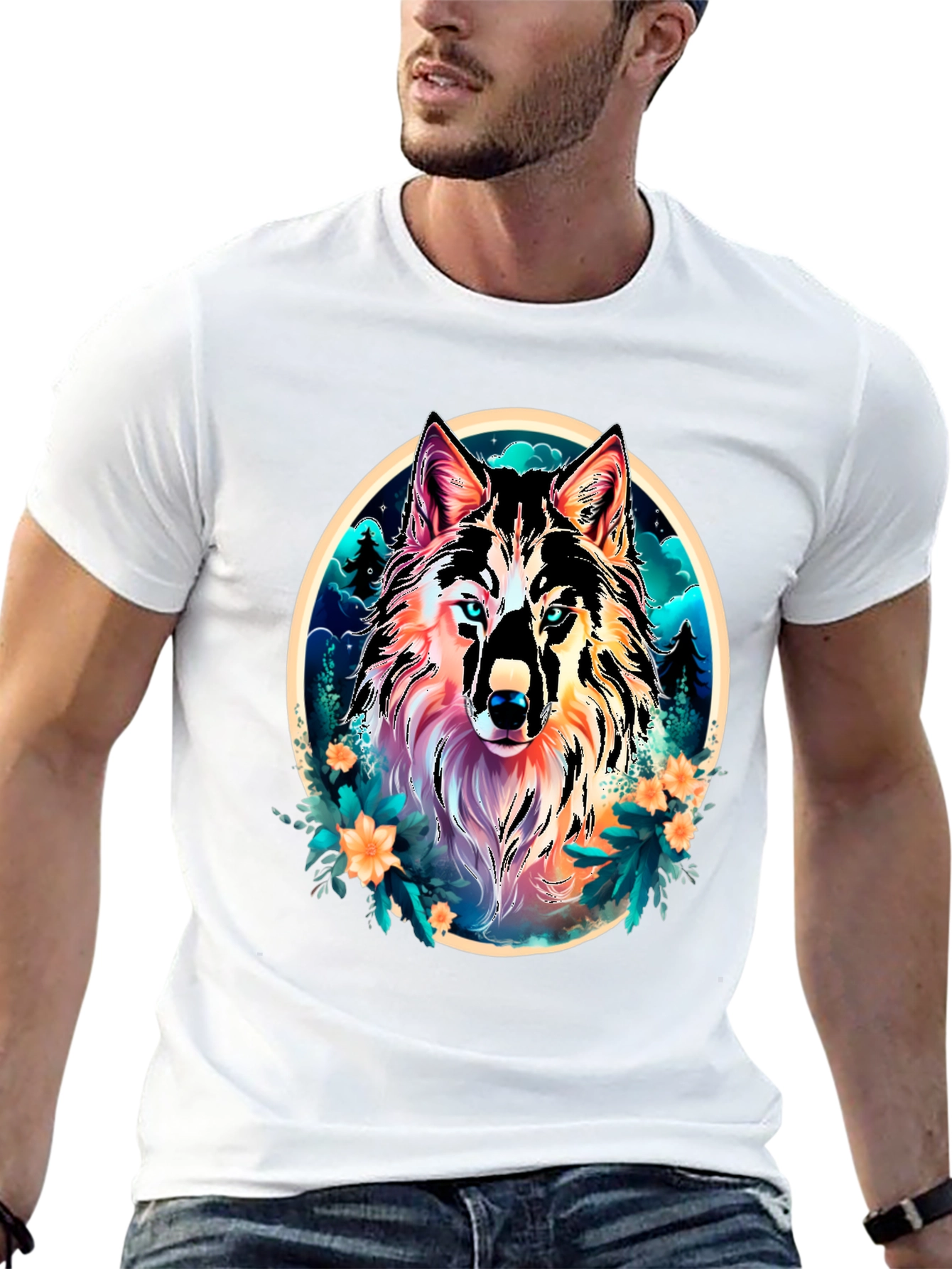 Wolf Graphic Tee - Stylish Mens Black T-Shirt