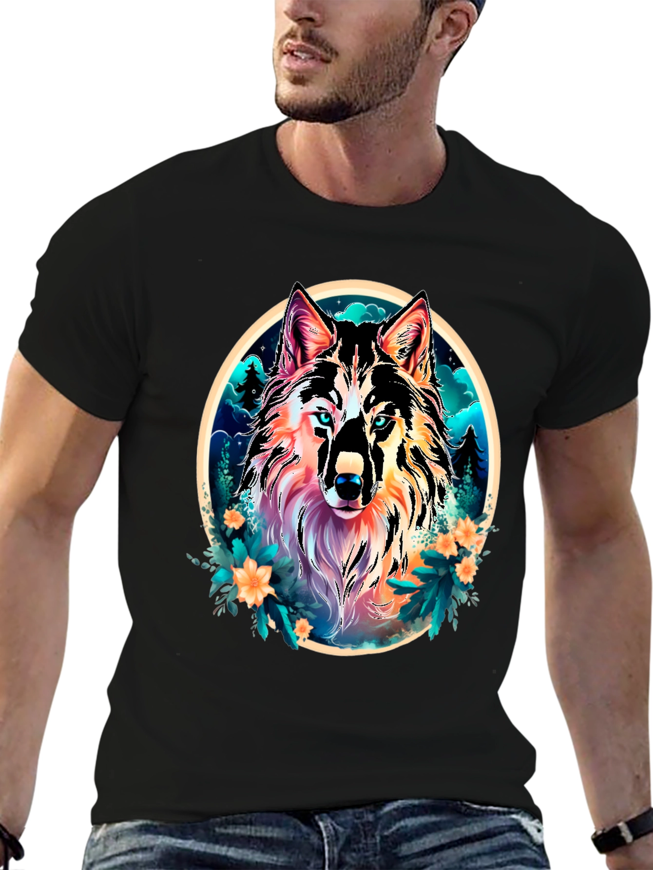 Wolf Graphic Tee - Stylish Mens Black T-Shirt