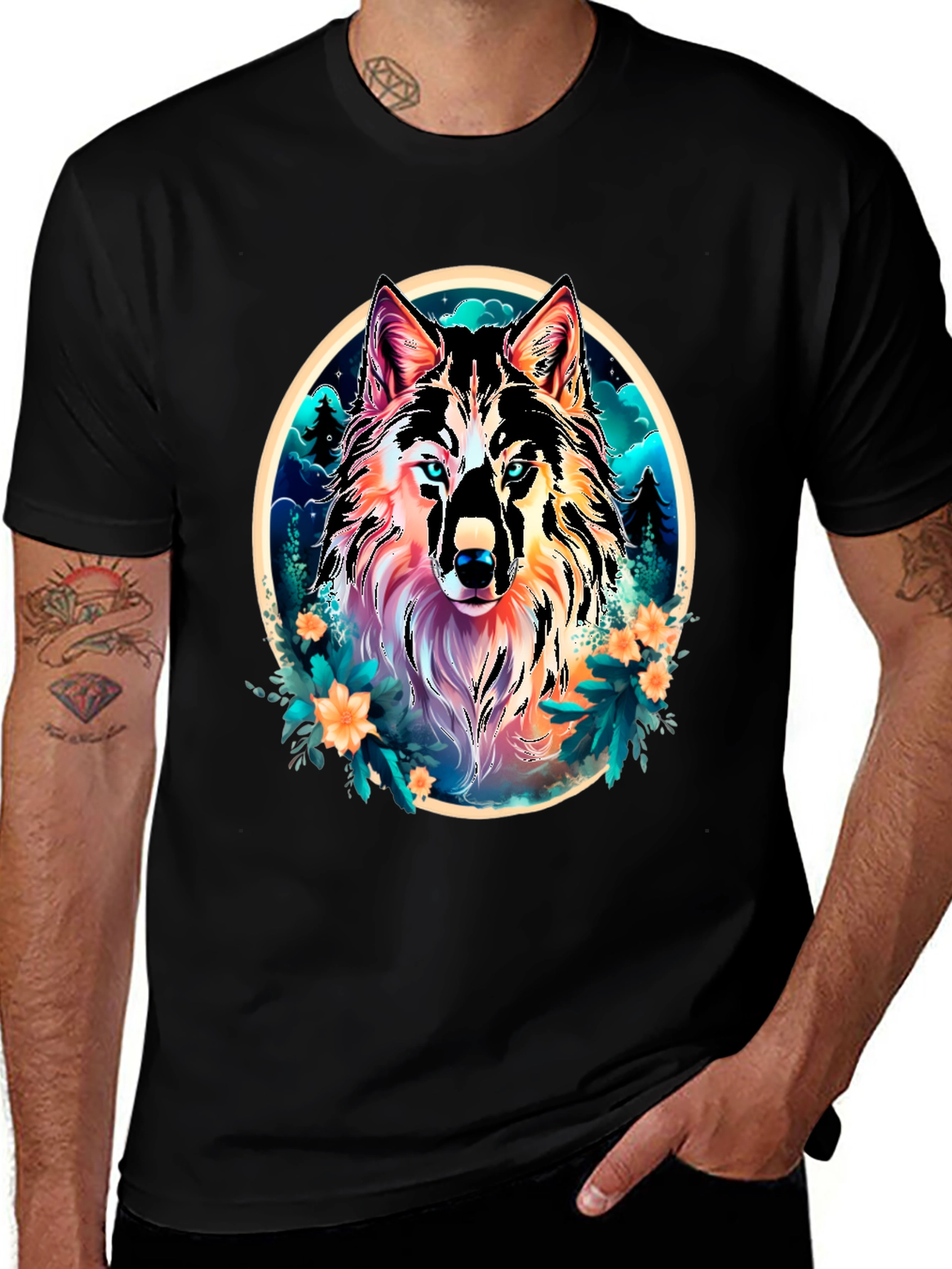 Wolf Graphic Tee - Stylish Mens Black T-Shirt
