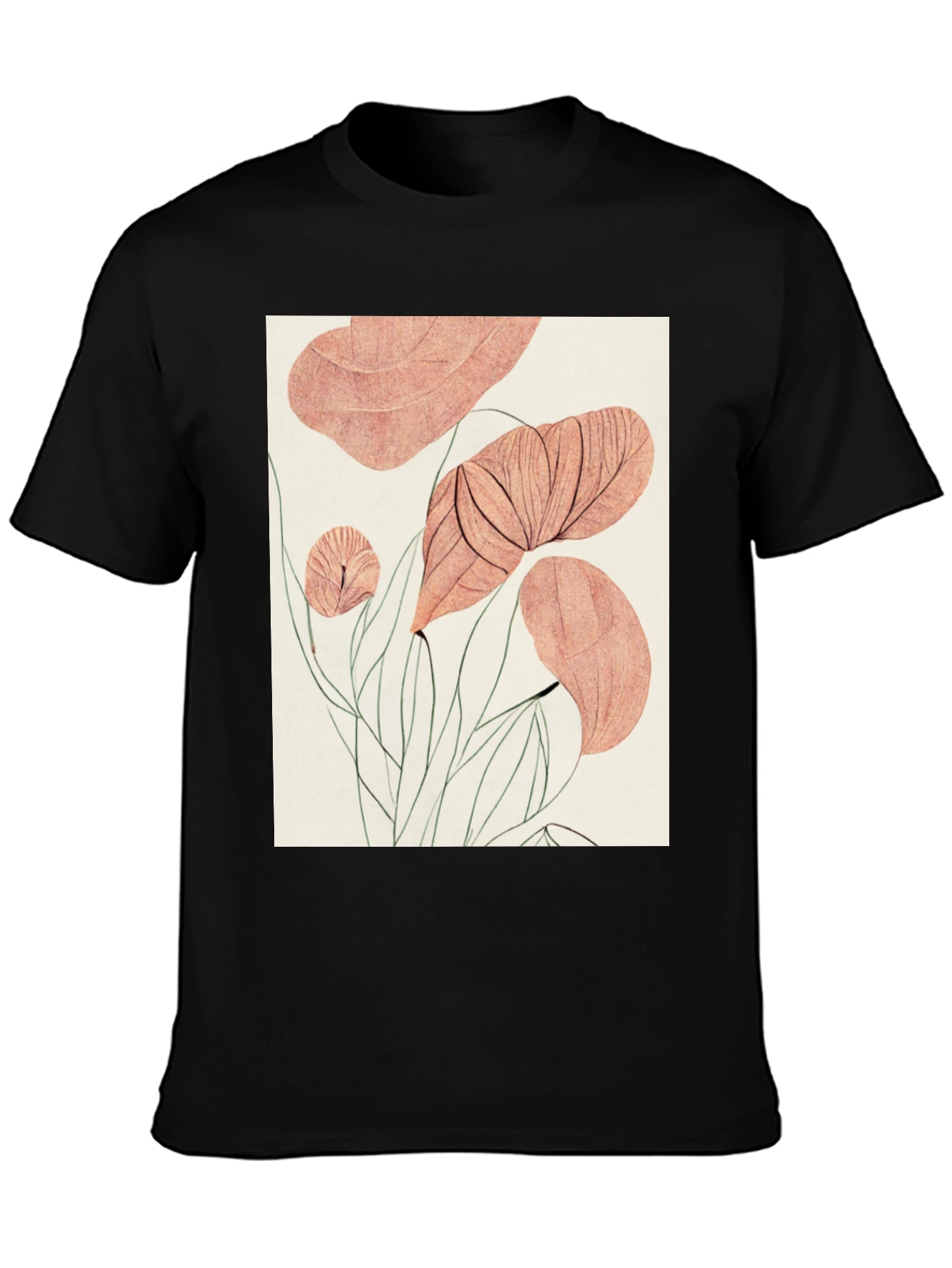 Botanical Print Black T-Shirt