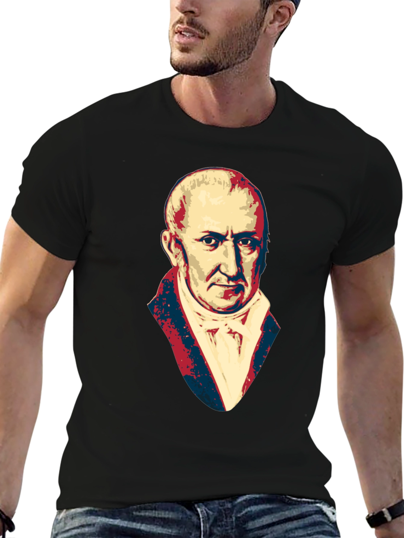 Mens Black T-Shirt with Portrait Graphic