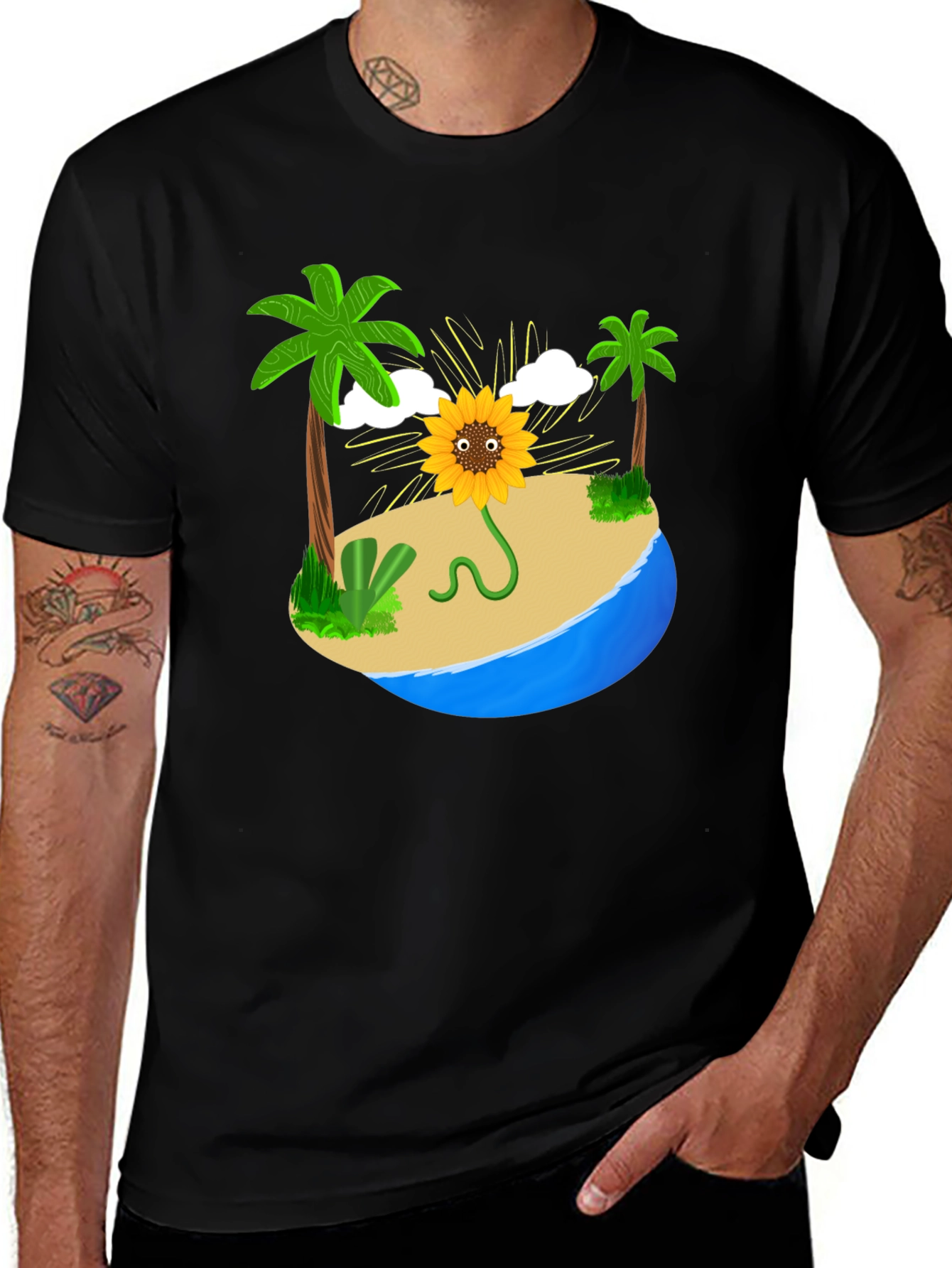 Sunflower Island Graphic Tee - Mens Black T-Shirt