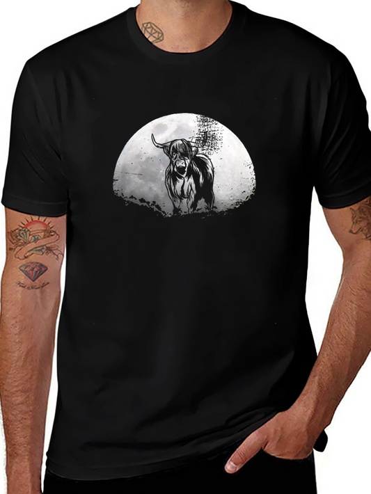 Highland Cow Moon Graphic Tee - Black Unisex Shirt
