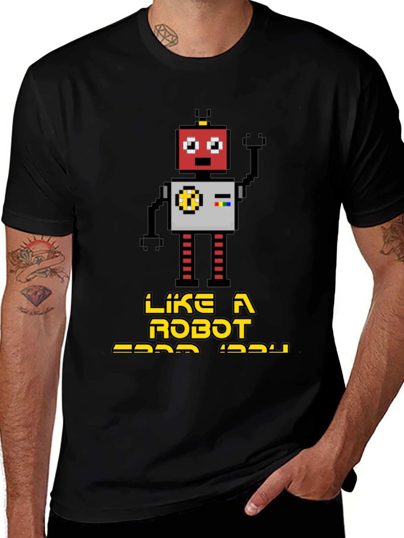 Retro Robot Graphic T-Shirt - Black