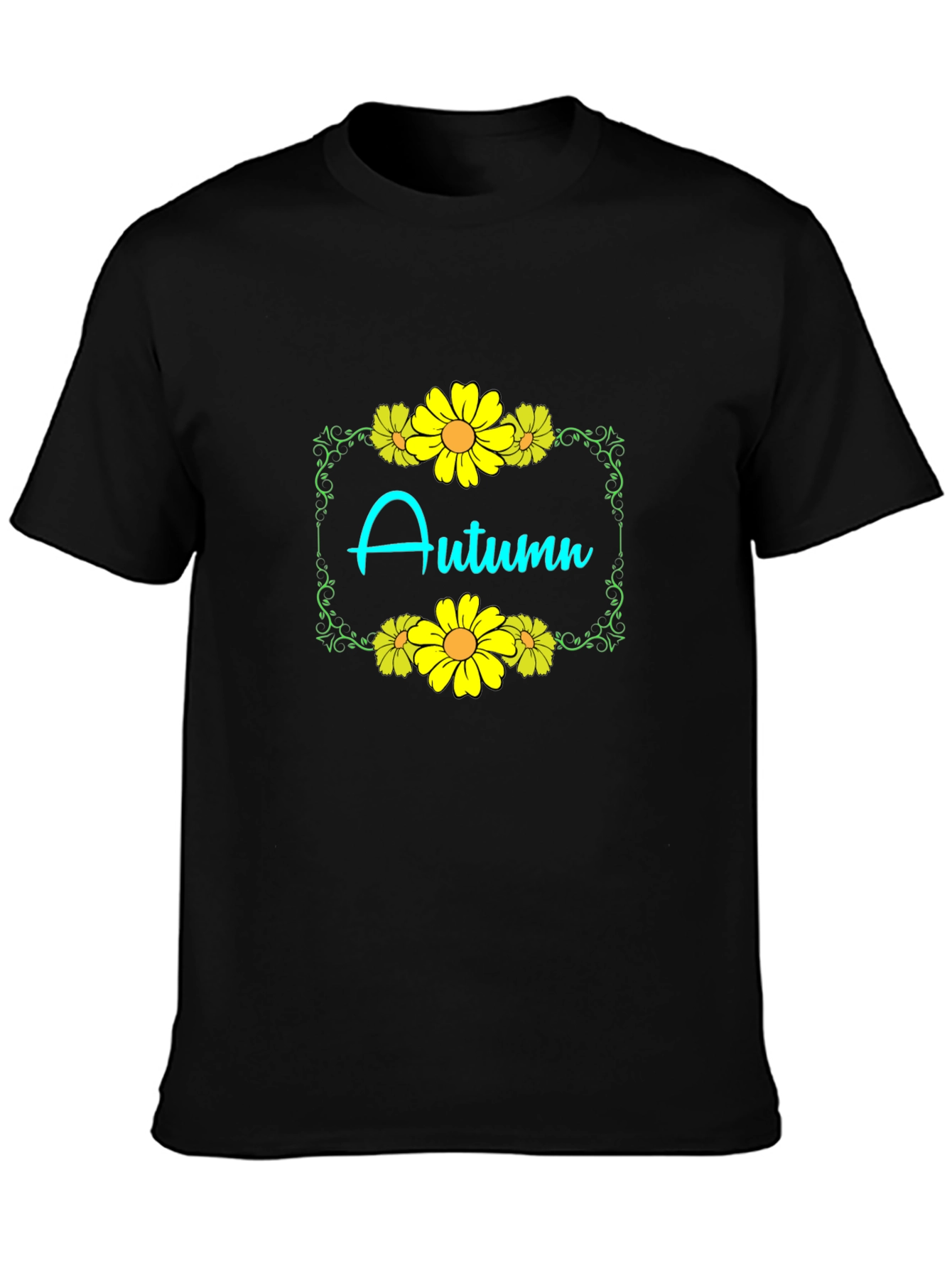 Autumn Floral Graphic Black T-Shirt