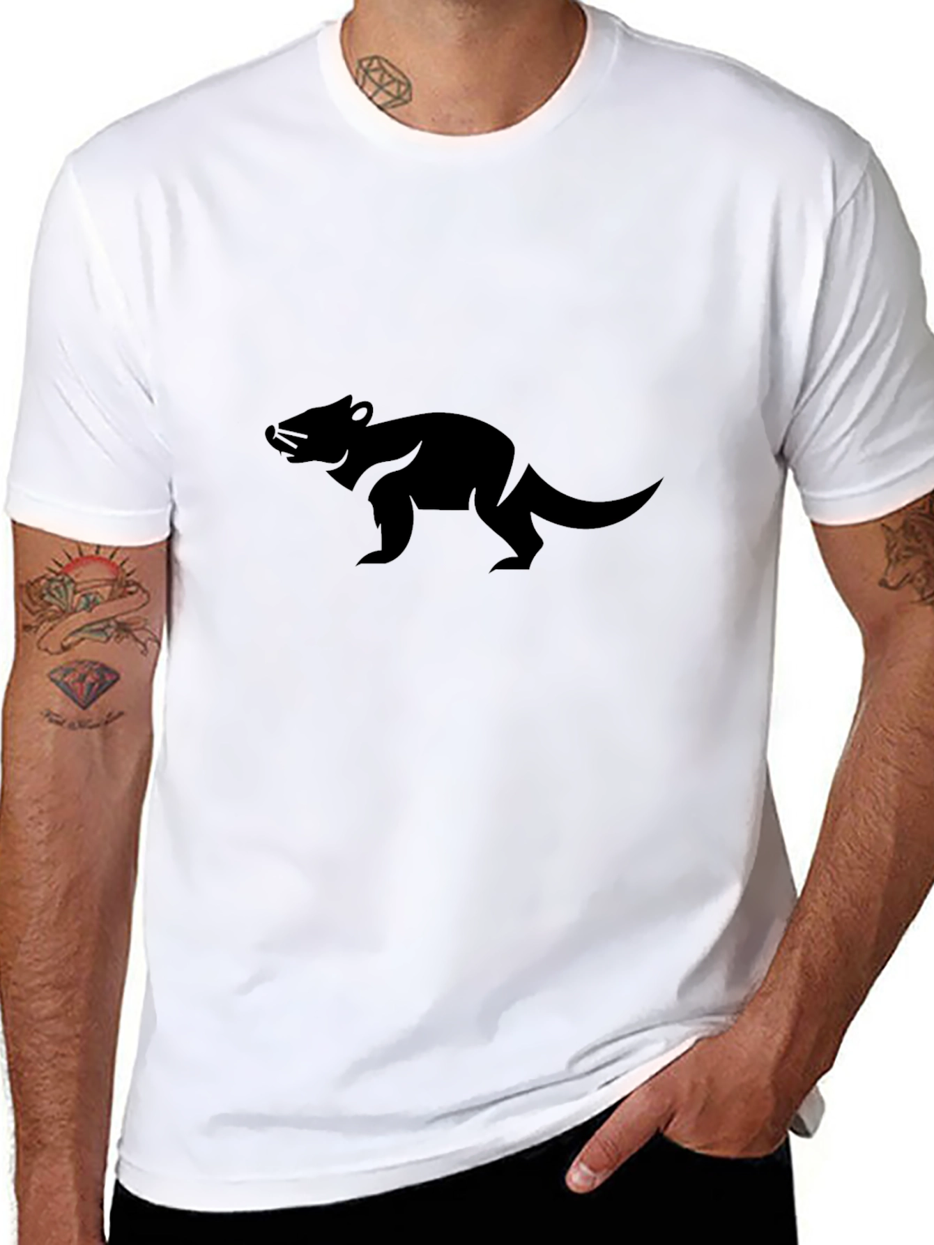 Mens Black T-Shirt with Animal Graphic
