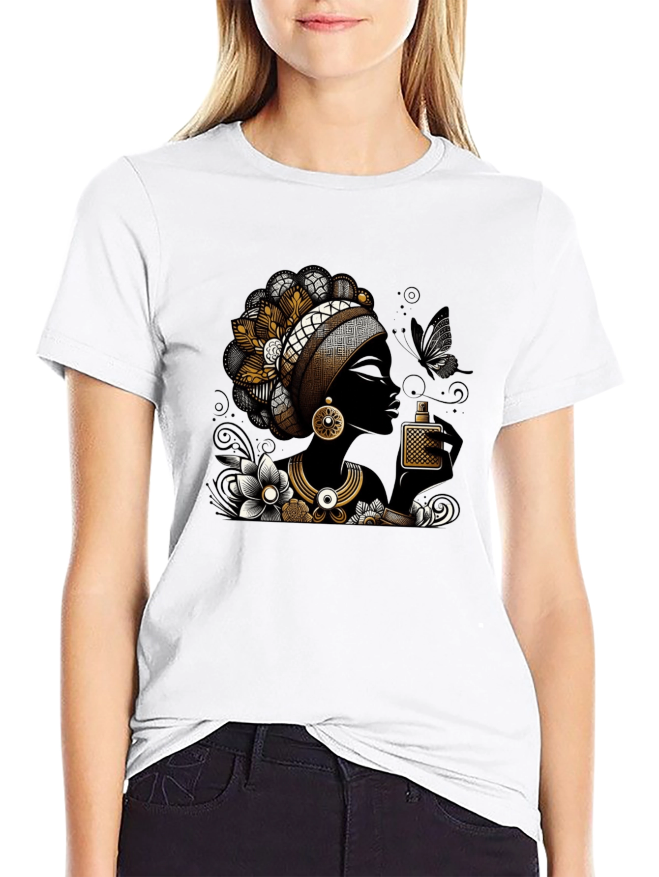 Elegant Woman Graphic T-Shirt - Stylish Black Tee