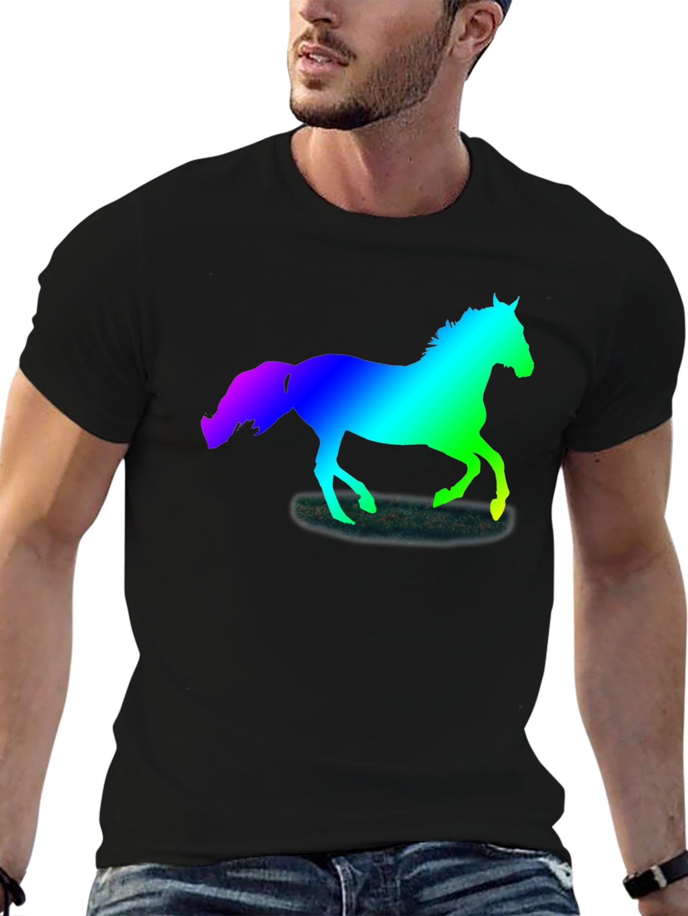 Rainbow Horse Silhouette Black T-Shirt