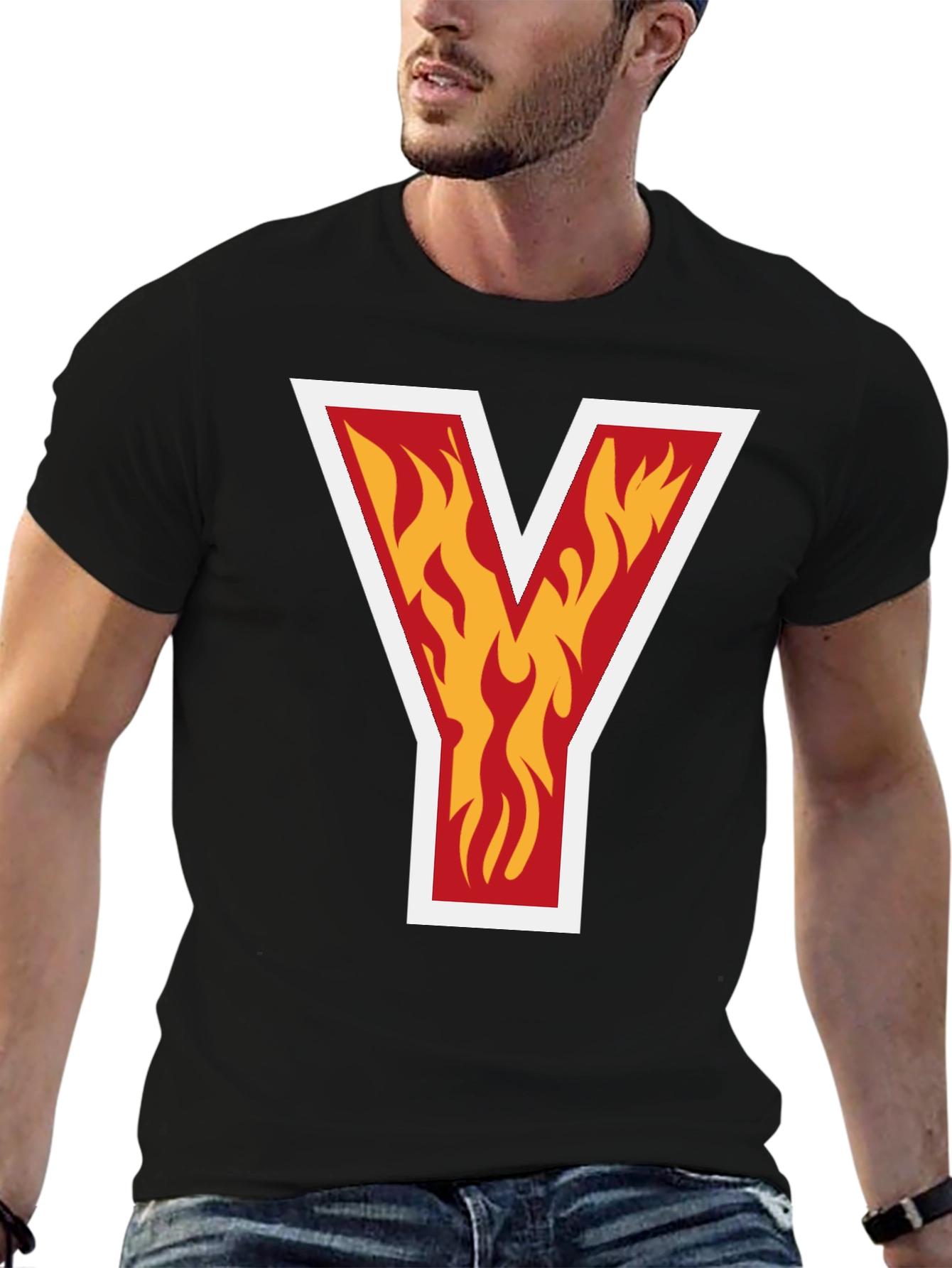 Fiery Initial Y T-Shirt - Bold Graphic Tee