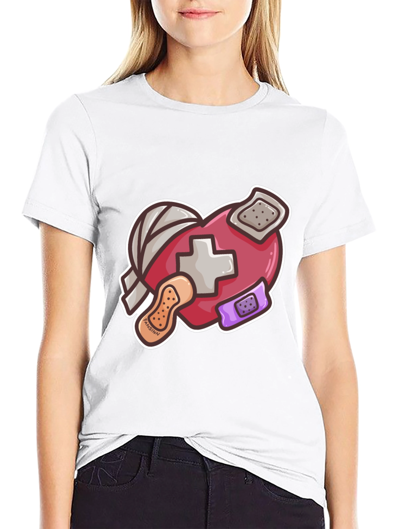 Heart with Bandages Graphic Tee - Black