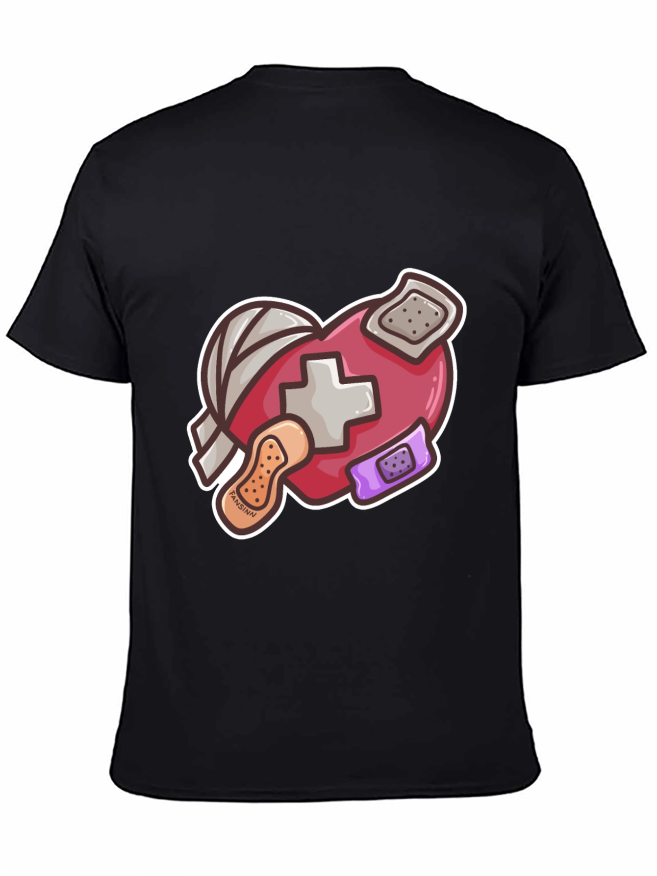 Heart with Bandages Graphic Tee - Black