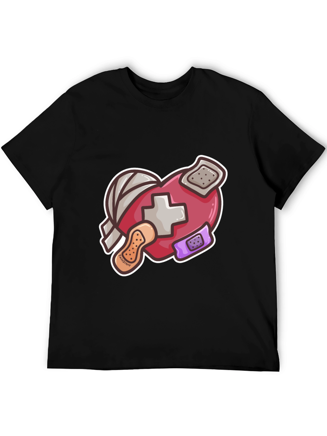 Heart with Bandages Graphic Tee - Black