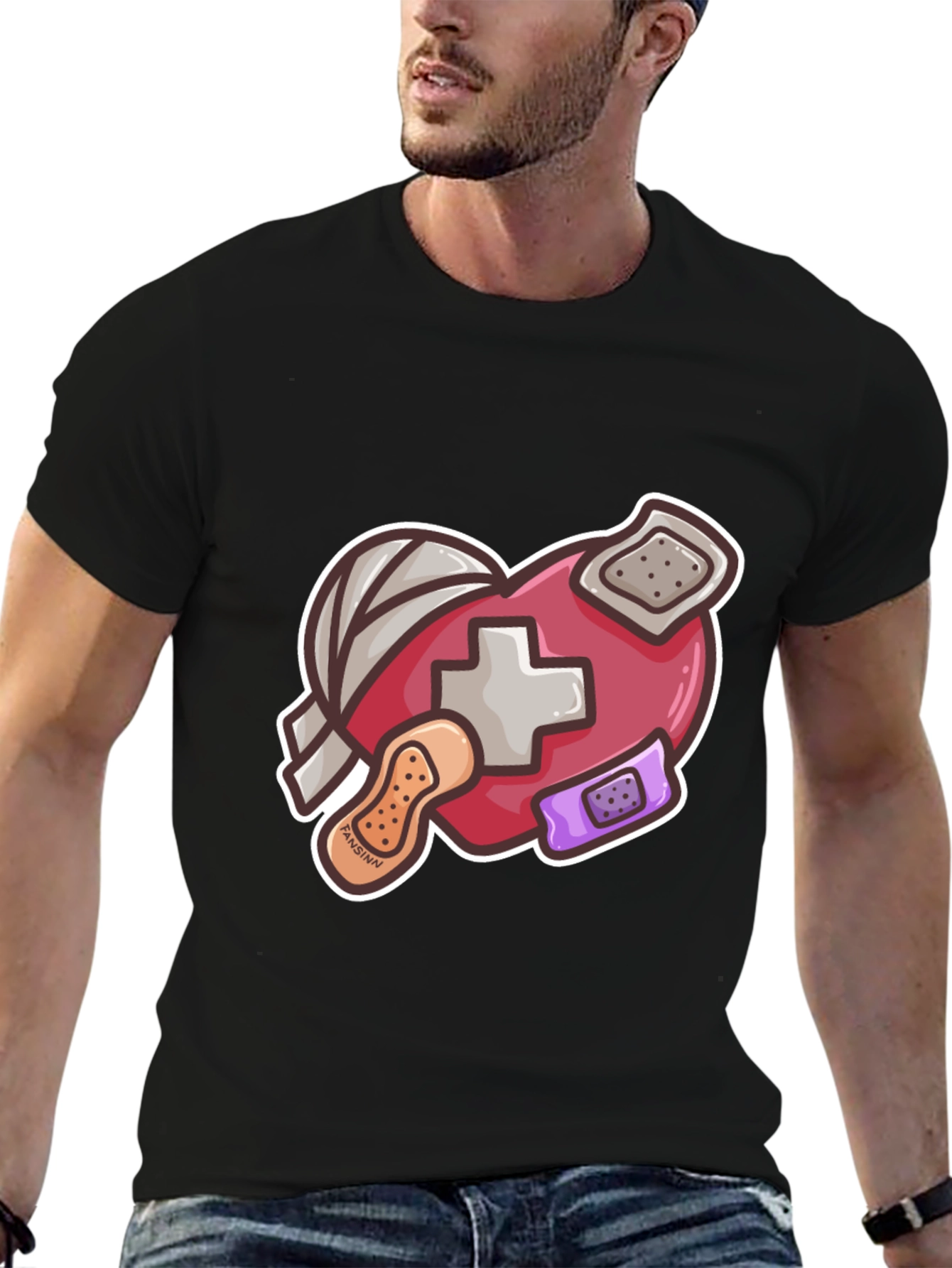 Heart with Bandages Graphic Tee - Black