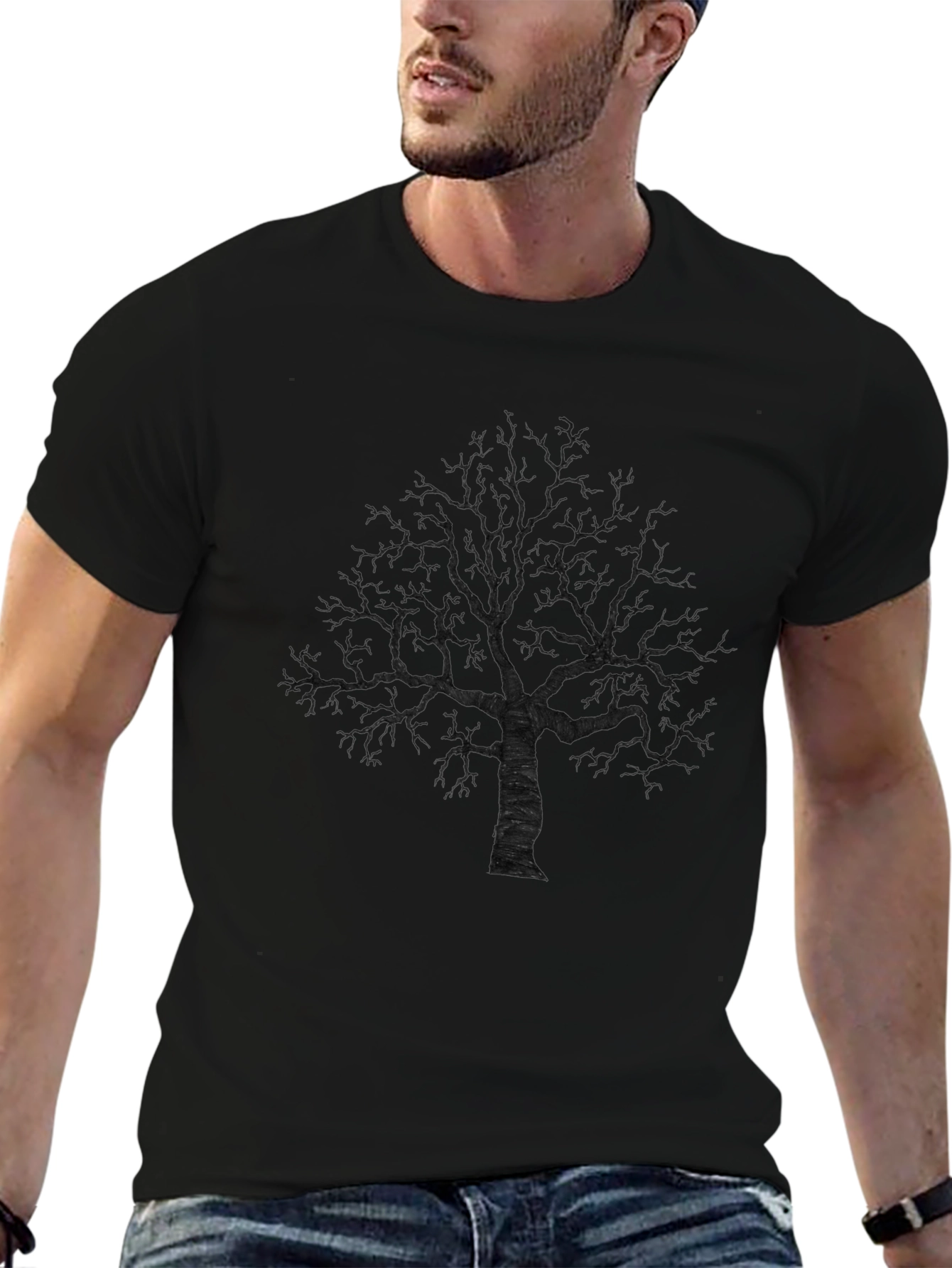 Dark Tree Graphic Tee - Mens Black Cotton Shirt