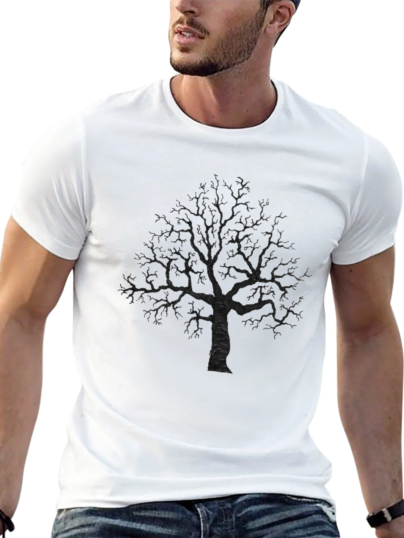 Dark Tree Graphic Tee - Mens Black Cotton Shirt