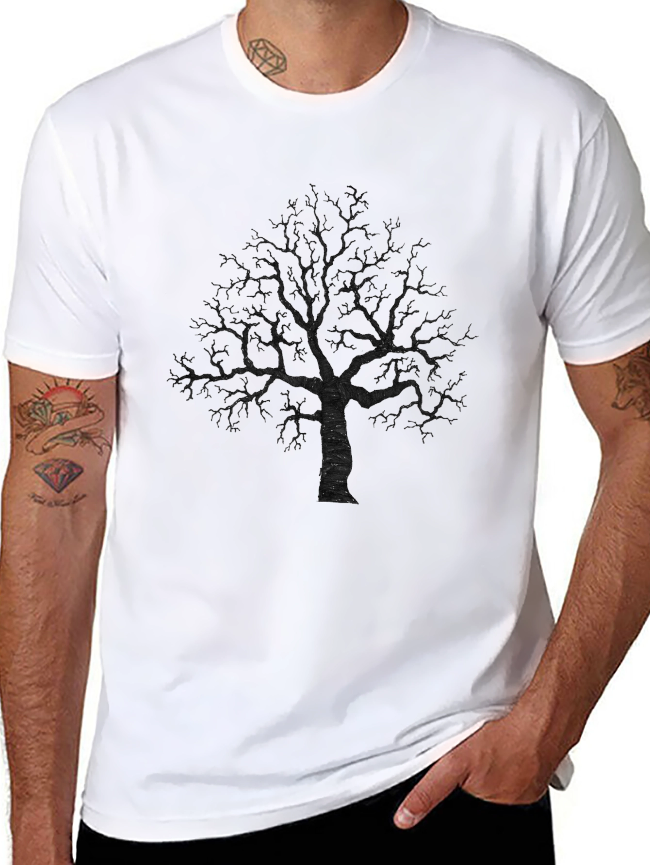 Dark Tree Graphic Tee - Mens Black Cotton Shirt