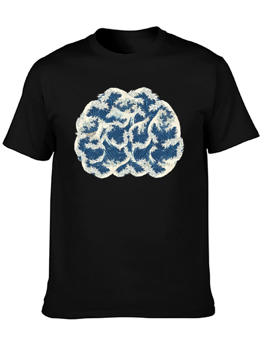 Wave Brain Black Tee - Artistic Mens T-Shirt