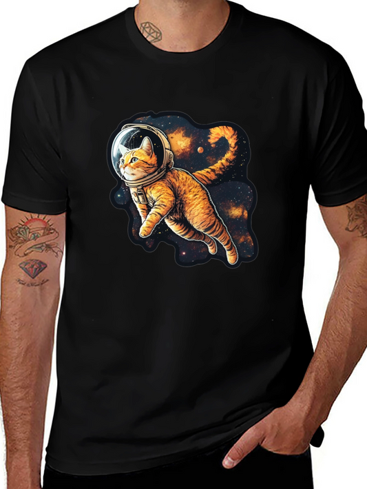 Cosmic Cat Black T-Shirt - Space Explorer