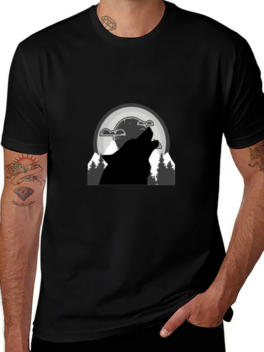 Wolf Howl Graphic T-Shirt - Black Cotton Blend