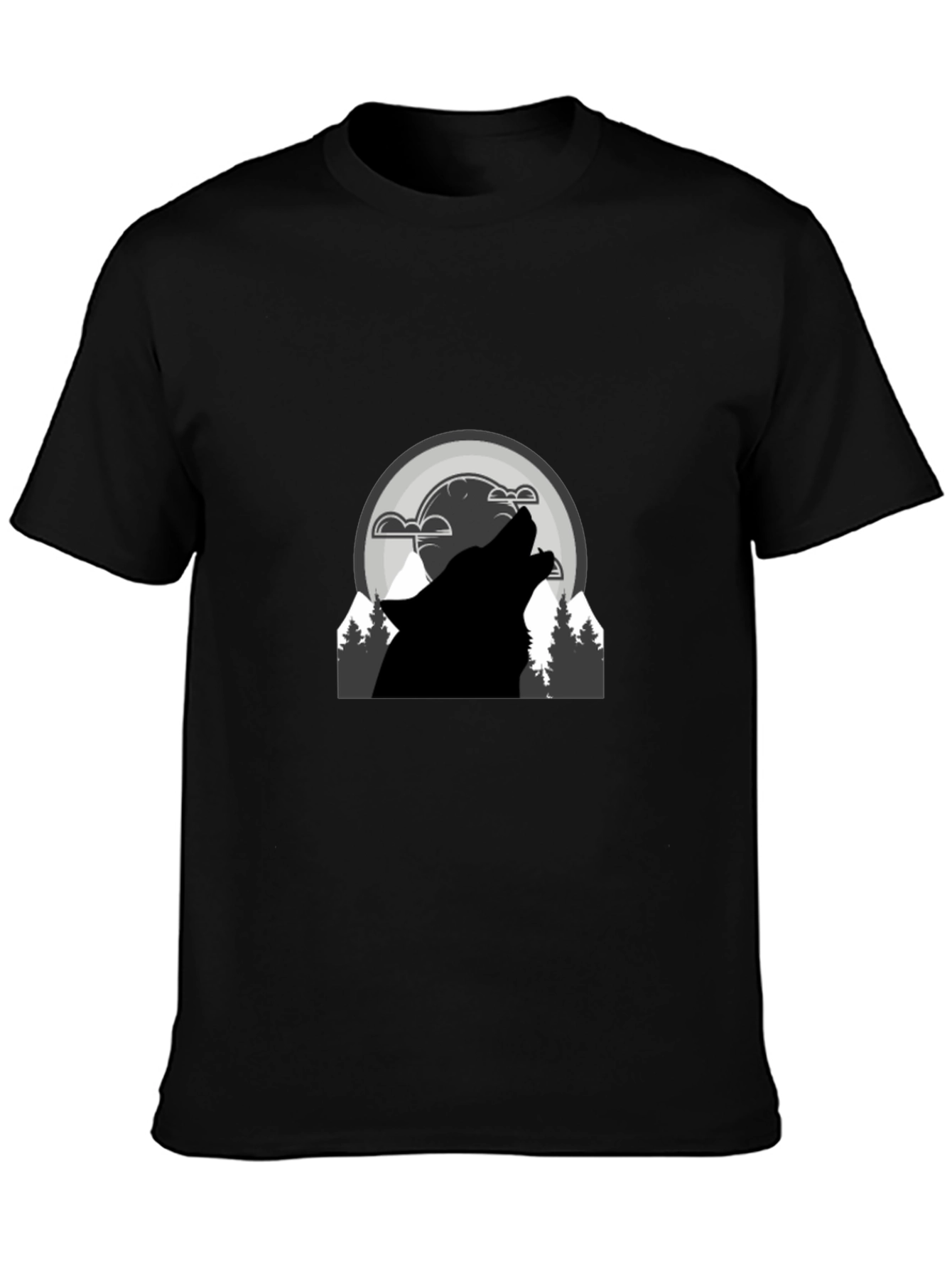 Wolf Howl Graphic T-Shirt - Black Cotton Blend