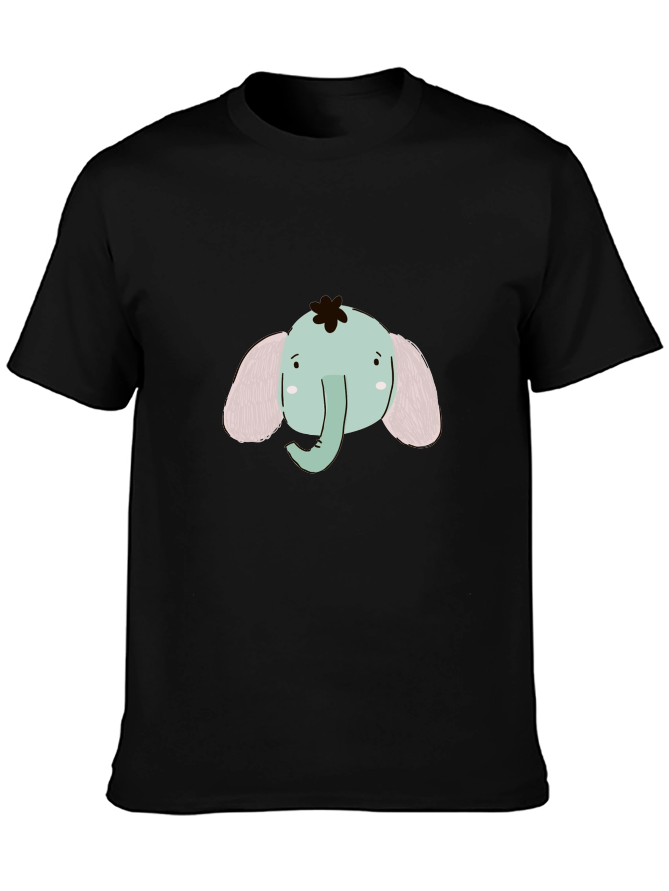 Cute Elephant Graphic Tee - Black Cotton Comfort