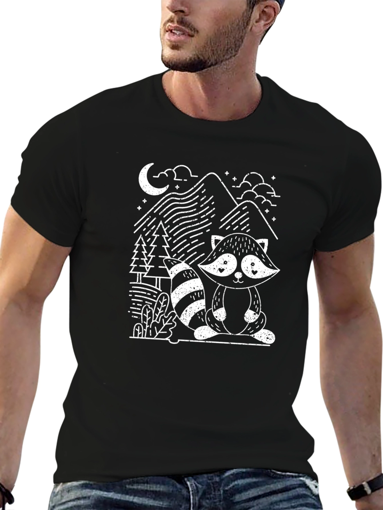 Raccoon Graphic Print Black Tee