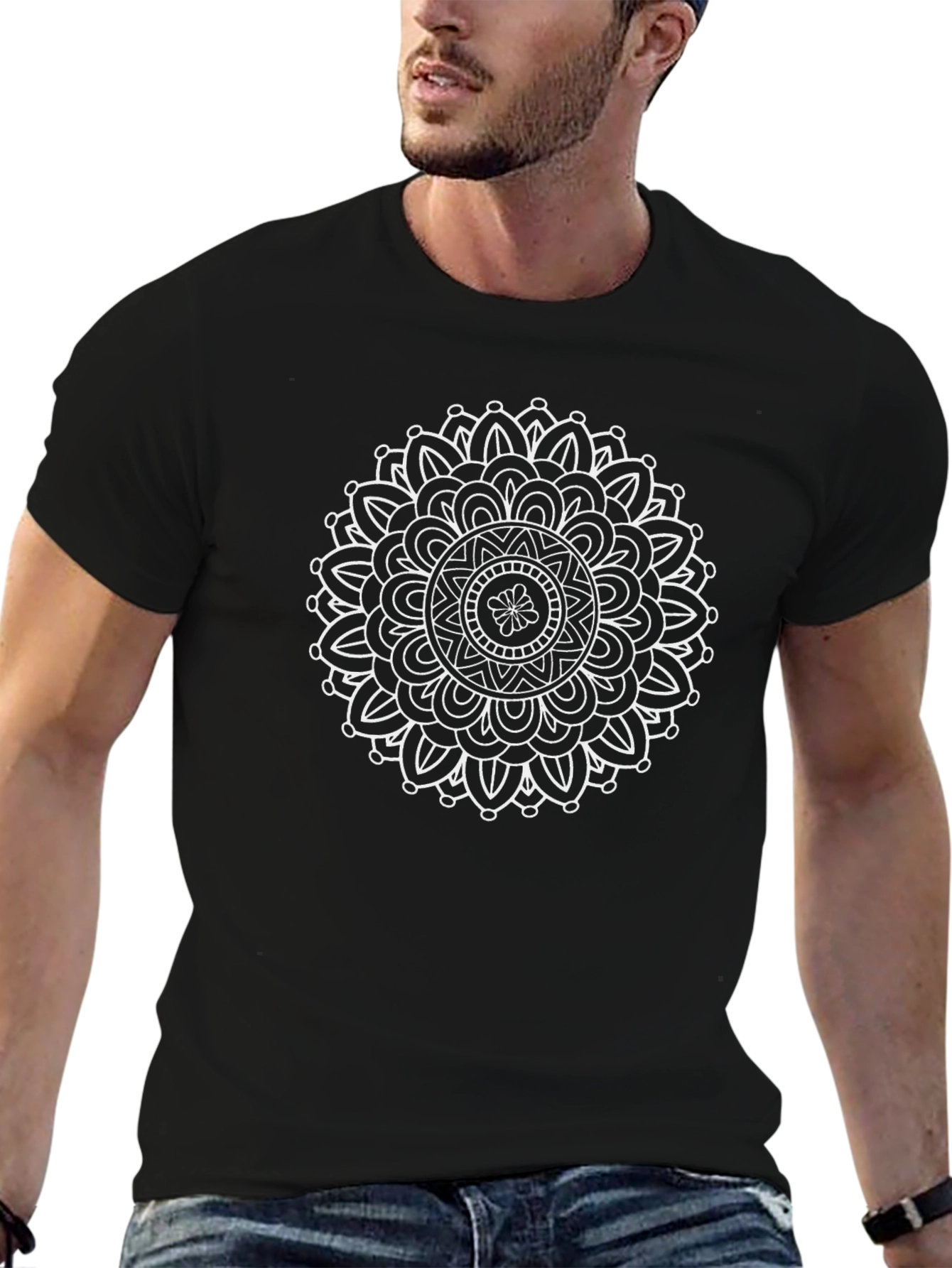 Mandala Print Mens Black T-Shirt