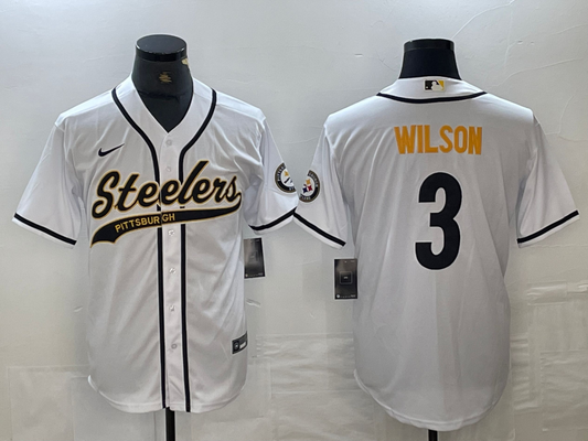 Men's Pittsburgh Steelers Russell Wilson #3 White Game Jerseys Joint Edition