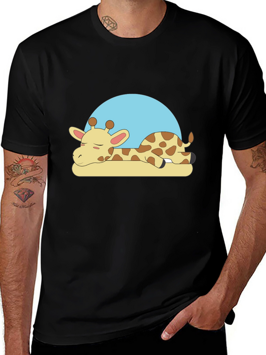 Sleeping Giraffe Graphic Tee - Black Cotton Comfort