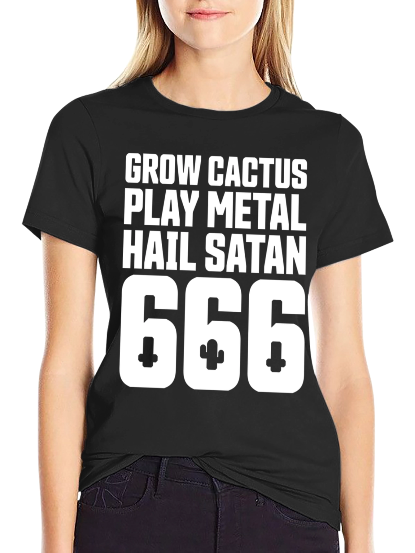 Grow Cactus Play Metal Hail Satan 666 T-Shirt