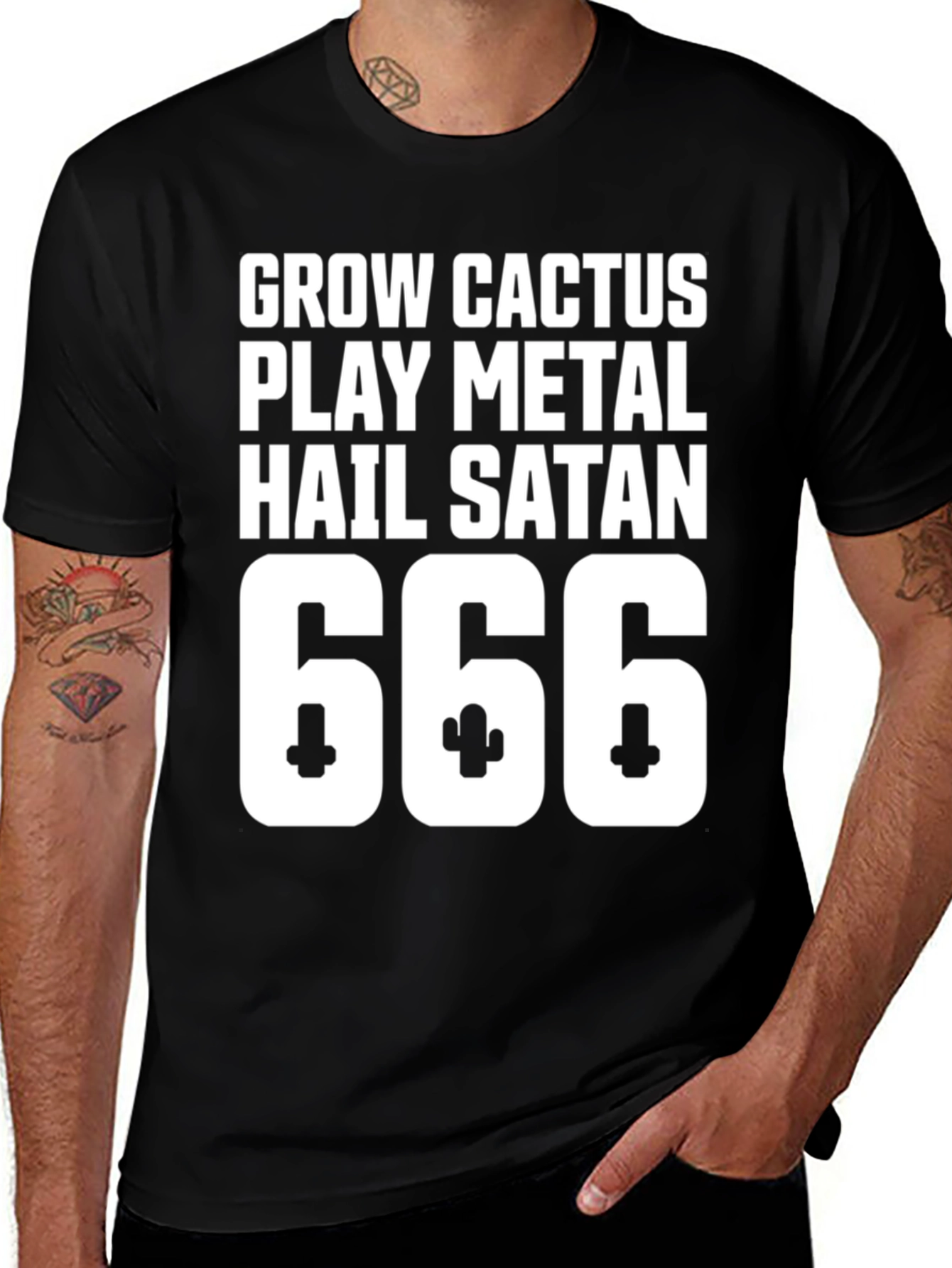 Grow Cactus Play Metal Hail Satan 666 T-Shirt